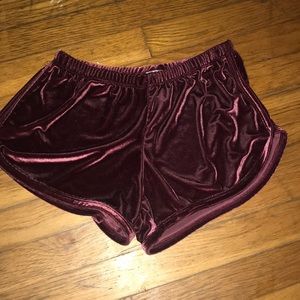 Brandy Melville Maroon Velvet Shorts